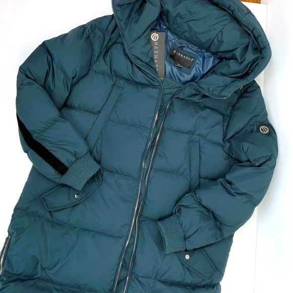 New Bernardo Long Puffer Coat Navy/Teal 60% Duck Down & Feather Fill Size Medium - Picture 11 of 16